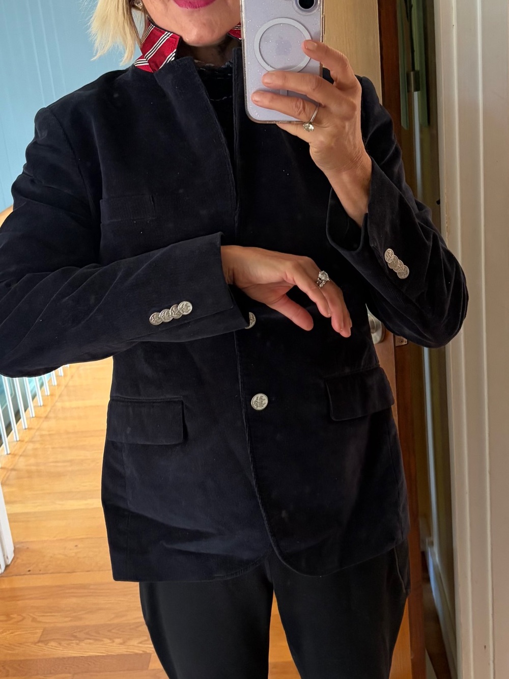 Women’s Navy Corduroy Blazer Silver Button Detail - Picture 12 of 12